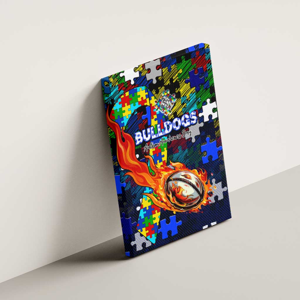 Bulldogs Autism Awareness Canvas Wall Art Puzzle Flames Rugby Ball