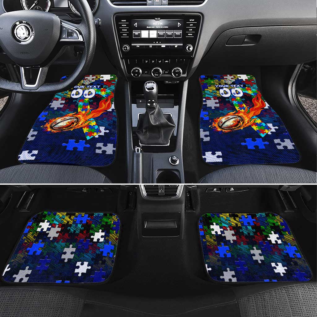 Bulldogs Autism Awareness Car Mats Puzzle Flames Rugby Ball