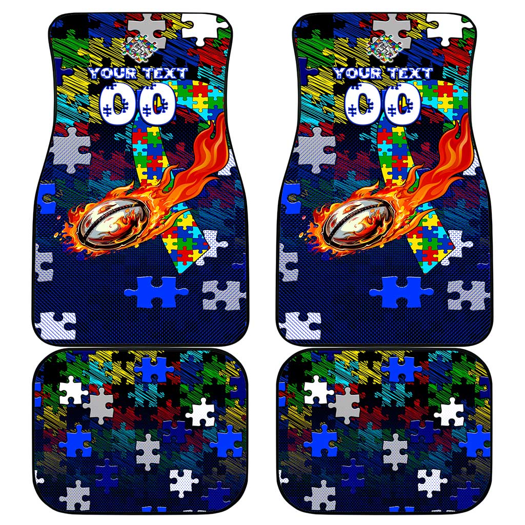 Bulldogs Autism Awareness Car Mats Puzzle Flames Rugby Ball