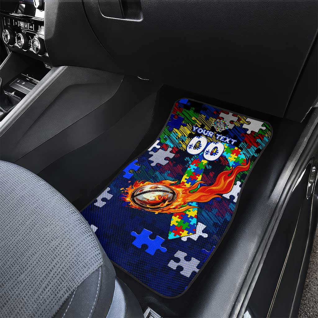 Bulldogs Autism Awareness Car Mats Puzzle Flames Rugby Ball