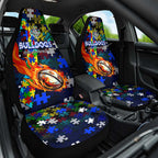 Bulldogs Autism Awareness Car Seat Cover Puzzle Flames Rugby Ball
