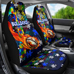 Bulldogs Autism Awareness Car Seat Cover Puzzle Flames Rugby Ball