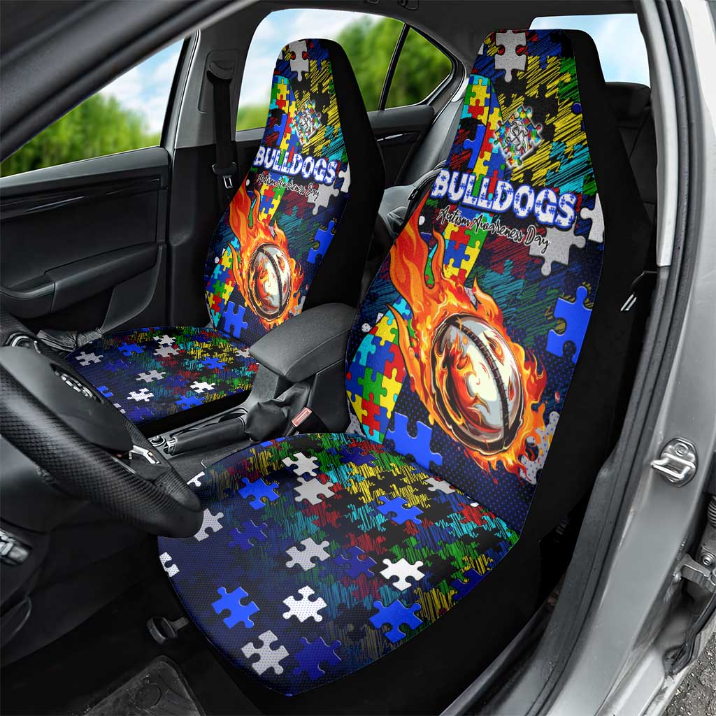 Bulldogs Autism Awareness Car Seat Cover Puzzle Flames Rugby Ball