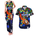Bulldogs Autism Awareness Couples Matching Tank Maxi Dress and Hawaiian Shirt Puzzle Flames Rugby Ball