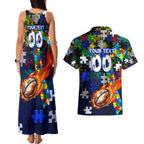 Bulldogs Autism Awareness Couples Matching Tank Maxi Dress and Hawaiian Shirt Puzzle Flames Rugby Ball