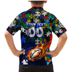 Bulldogs Autism Awareness Family Matching Mermaid Dress and Hawaiian Shirt Puzzle Flames Rugby Ball