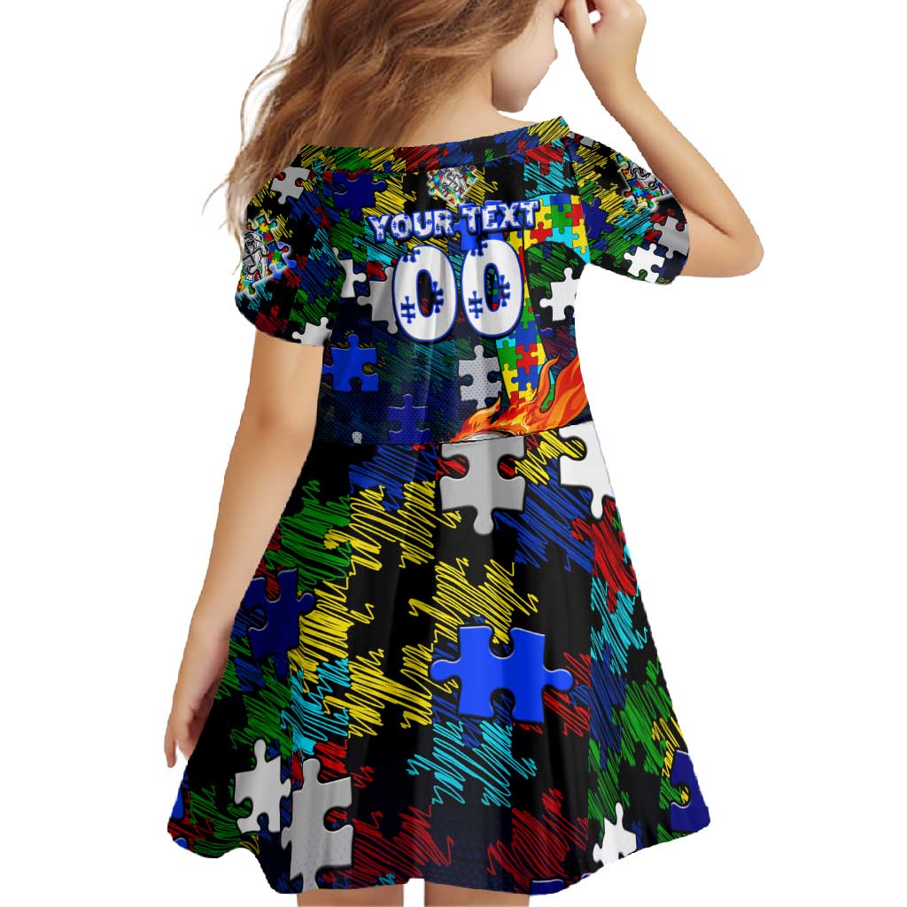 Bulldogs Autism Awareness Family Matching Mermaid Dress and Hawaiian Shirt Puzzle Flames Rugby Ball