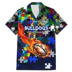 Bulldogs Autism Awareness Family Matching Mermaid Dress and Hawaiian Shirt Puzzle Flames Rugby Ball