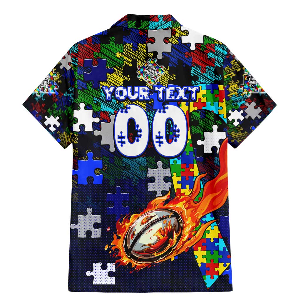 Bulldogs Autism Awareness Family Matching Mermaid Dress and Hawaiian Shirt Puzzle Flames Rugby Ball