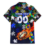 Bulldogs Autism Awareness Family Matching Mermaid Dress and Hawaiian Shirt Puzzle Flames Rugby Ball