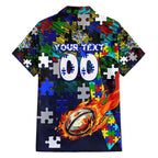 Bulldogs Autism Awareness Family Matching Off The Shoulder Long Sleeve Dress and Hawaiian Shirt Puzzle Flames Rugby Ball