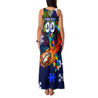 Bulldogs Autism Awareness Family Matching Tank Maxi Dress and Hawaiian Shirt Puzzle Flames Rugby Ball