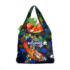 Bulldogs Autism Awareness Grocery Bag Puzzle Flames Rugby Ball