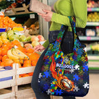 Bulldogs Autism Awareness Grocery Bag Puzzle Flames Rugby Ball