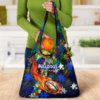 Bulldogs Autism Awareness Grocery Bag Puzzle Flames Rugby Ball