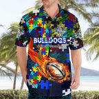 Bulldogs Autism Awareness Hawaiian Shirt Puzzle Flames Rugby Ball