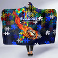Bulldogs Autism Awareness Hooded Blanket Puzzle Flames Rugby Ball