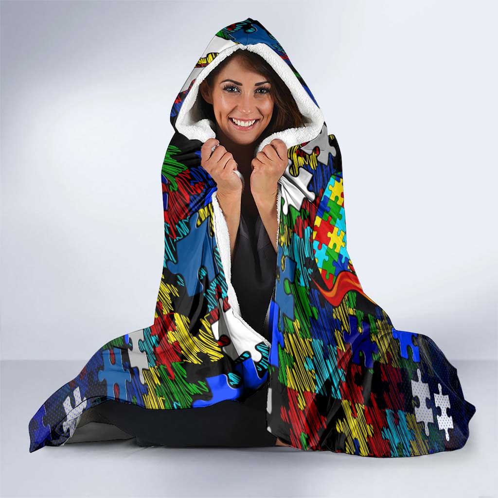 Bulldogs Autism Awareness Hooded Blanket Puzzle Flames Rugby Ball