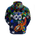 Bulldogs Autism Awareness Hoodie Puzzle Flames Rugby Ball