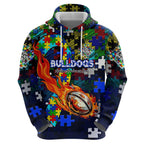 Bulldogs Autism Awareness Hoodie Puzzle Flames Rugby Ball