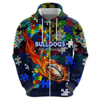 Bulldogs Autism Awareness Hoodie Puzzle Flames Rugby Ball