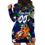 Bulldogs Autism Awareness Hoodie Dress Puzzle Flames Rugby Ball