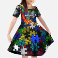 Bulldogs Autism Awareness Kid Short Sleeve Dress Puzzle Flames Rugby Ball