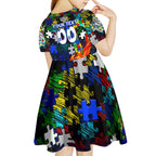 Bulldogs Autism Awareness Kid Short Sleeve Dress Puzzle Flames Rugby Ball