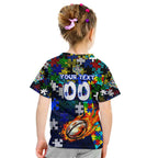 Bulldogs Autism Awareness Kid T Shirt Puzzle Flames Rugby Ball