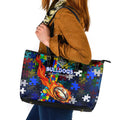 Bulldogs Autism Awareness Leather Tote Bag Puzzle Flames Rugby Ball