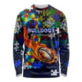 Bulldogs Autism Awareness Long Sleeve Shirt Puzzle Flames Rugby Ball