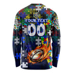 Bulldogs Autism Awareness Long Sleeve Shirt Puzzle Flames Rugby Ball