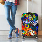 Bulldogs Autism Awareness Luggage Cover Puzzle Flames Rugby Ball