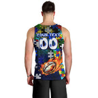 Bulldogs Autism Awareness Men Tank Top Puzzle Flames Rugby Ball