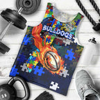 Bulldogs Autism Awareness Men Tank Top Puzzle Flames Rugby Ball