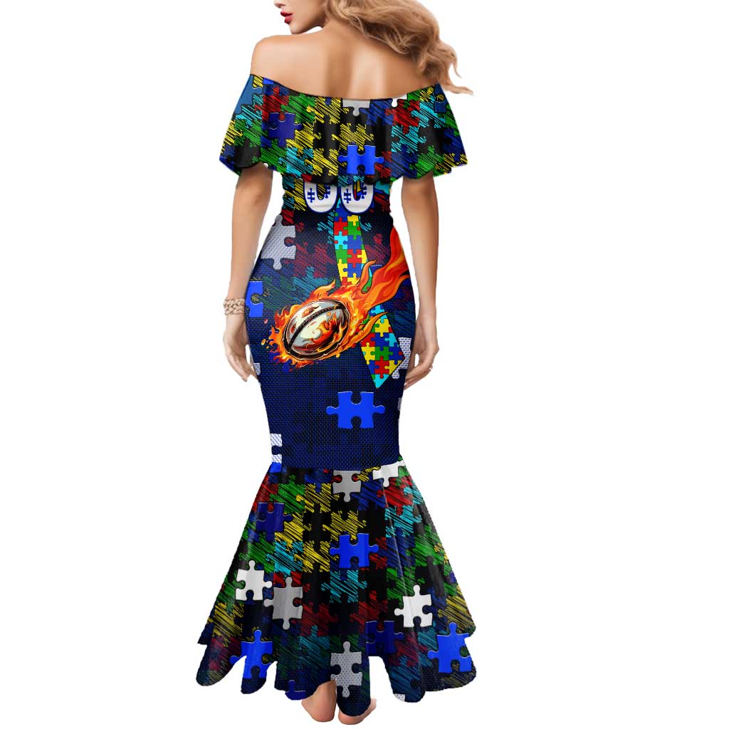 Bulldogs Autism Awareness Mermaid Dress Puzzle Flames Rugby Ball