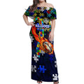 Bulldogs Autism Awareness Off Shoulder Maxi Dress Puzzle Flames Rugby Ball