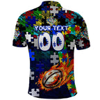 Bulldogs Autism Awareness Polo Shirt Puzzle Flames Rugby Ball