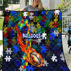 Bulldogs Autism Awareness Quilt Puzzle Flames Rugby Ball