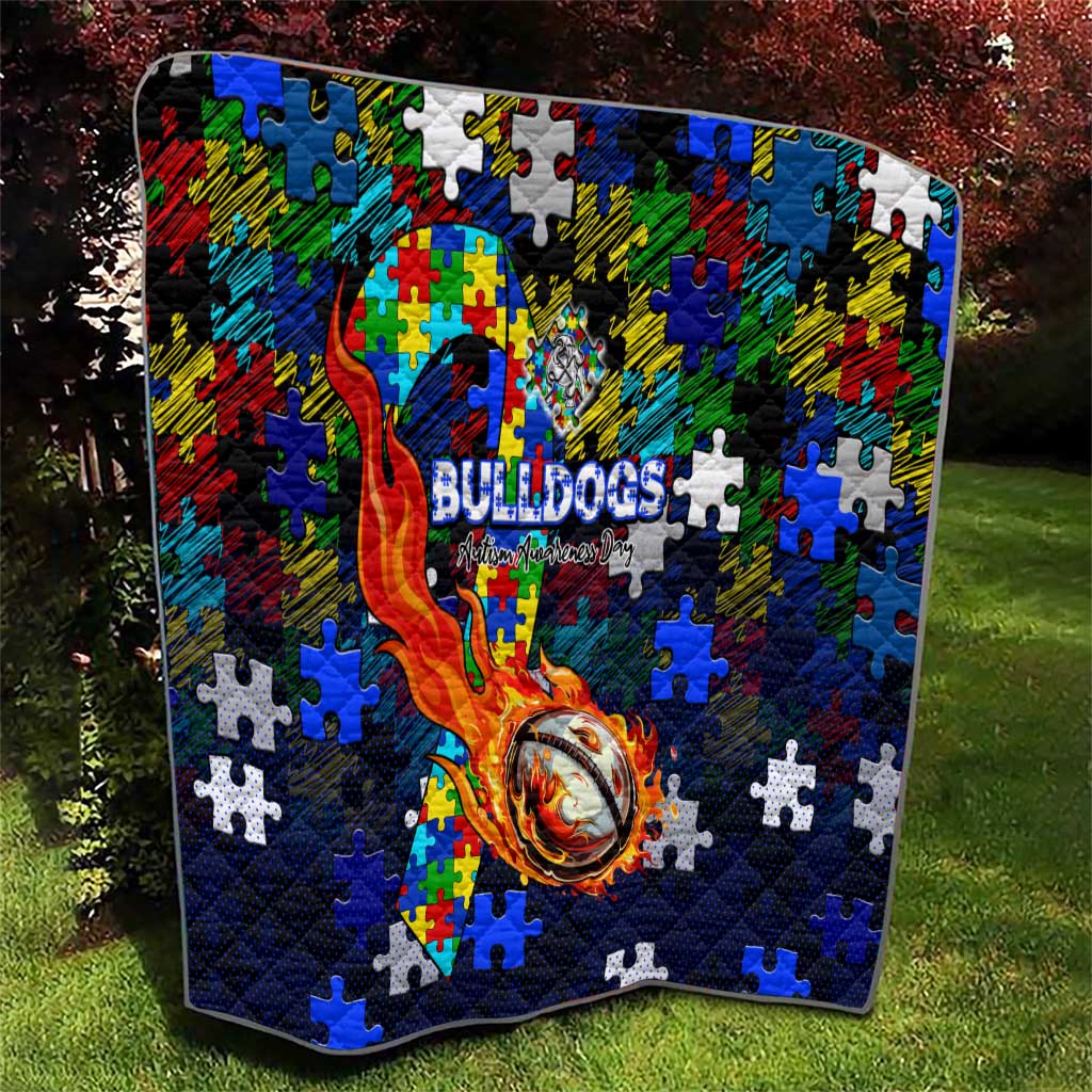Bulldogs Autism Awareness Quilt Puzzle Flames Rugby Ball