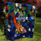Bulldogs Autism Awareness Quilt Puzzle Flames Rugby Ball