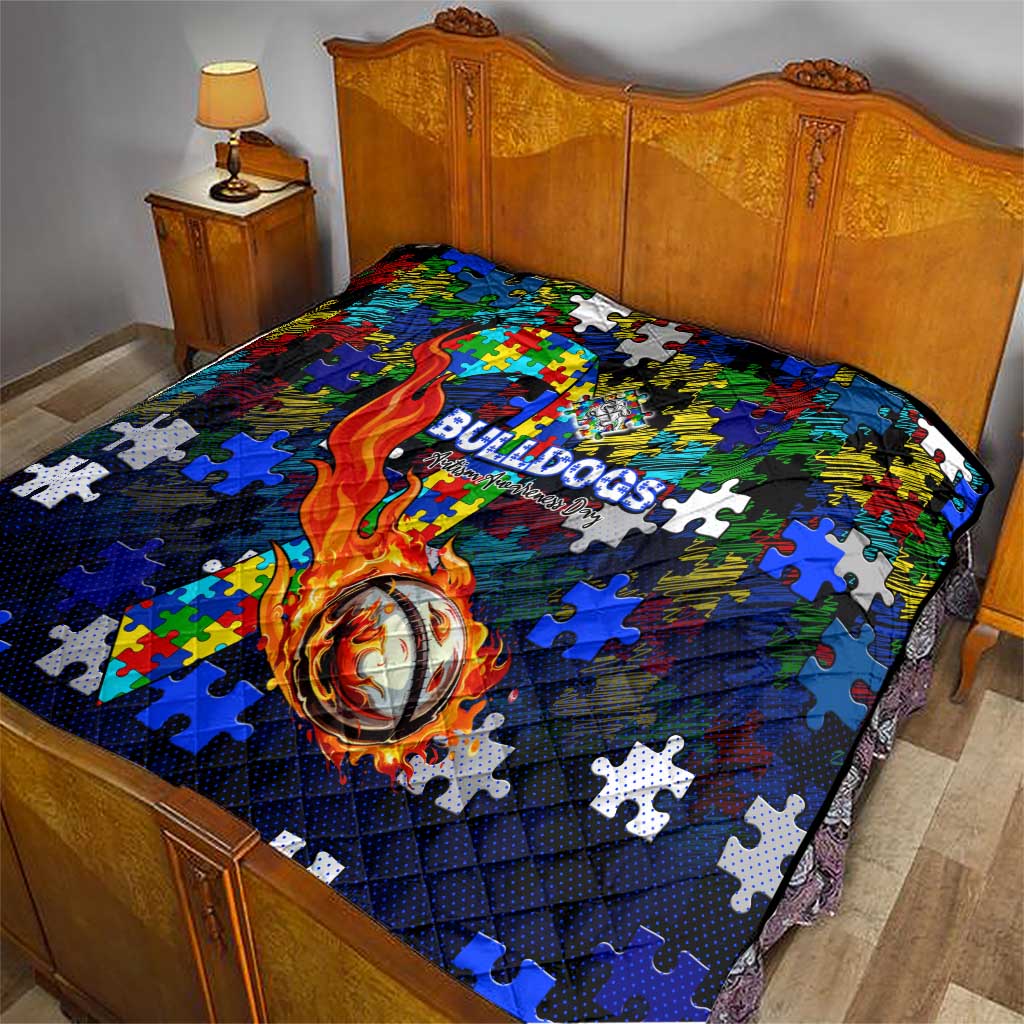 Bulldogs Autism Awareness Quilt Puzzle Flames Rugby Ball