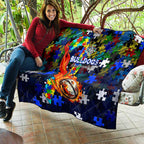 Bulldogs Autism Awareness Quilt Puzzle Flames Rugby Ball