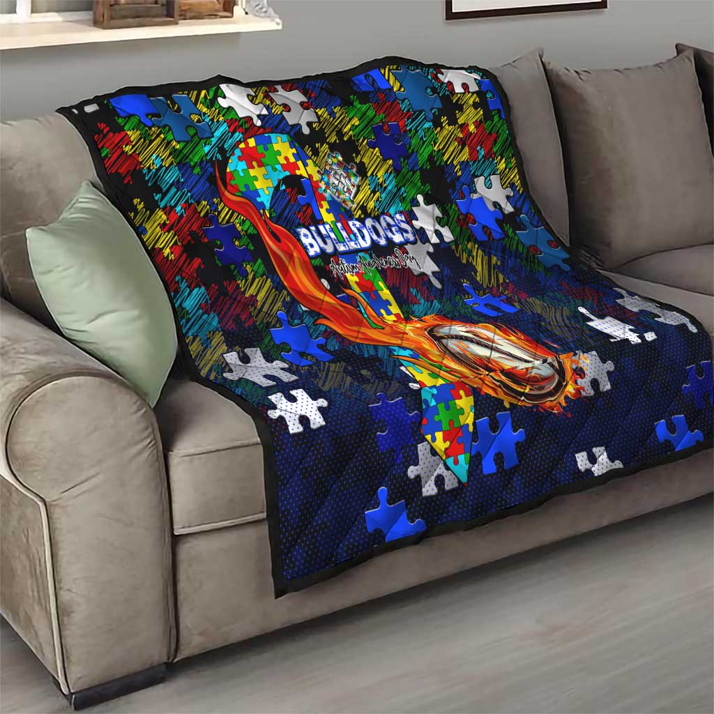 Bulldogs Autism Awareness Quilt Puzzle Flames Rugby Ball
