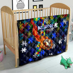 Bulldogs Autism Awareness Quilt Puzzle Flames Rugby Ball