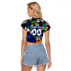 Bulldogs Autism Awareness Raglan Cropped T Shirt Puzzle Flames Rugby Ball