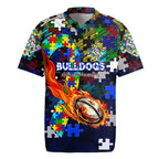 Bulldogs Autism Awareness Rugby Jersey Puzzle Flames Rugby Ball