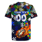 Bulldogs Autism Awareness Rugby Jersey Puzzle Flames Rugby Ball