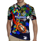Bulldogs Autism Awareness Rugby Jersey Puzzle Flames Rugby Ball