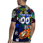 Bulldogs Autism Awareness Rugby Jersey Puzzle Flames Rugby Ball